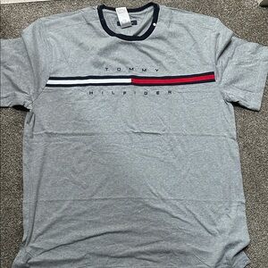 Tommy Hilfiger Gray Tee with Red and Blue Accents
